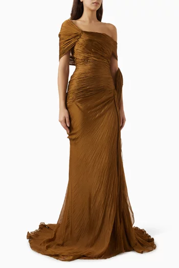 One-shoulder Cape Gown
