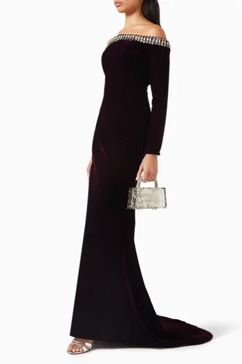 Andrea Off-shoulder Dress in Velvet & Crepe