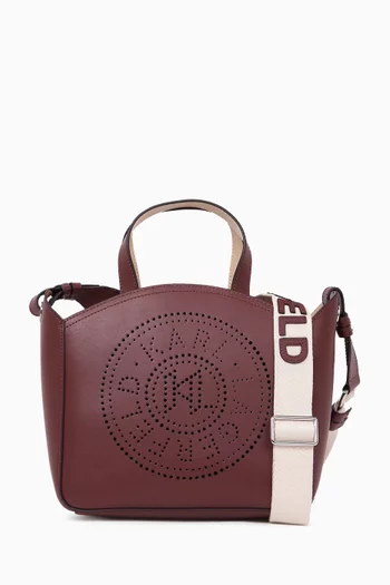 Small K/Circle Perforated Tote Bag in Leather