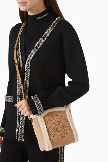 Small K/Circle Bucket Bag in Shearling & Suede