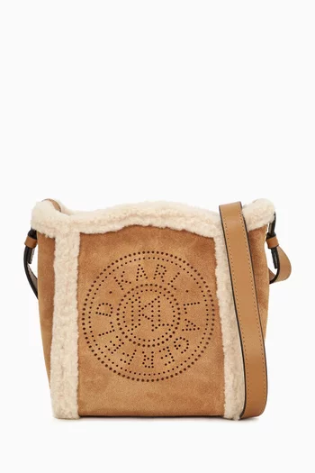 Small K/Circle Bucket Bag in Shearling & Suede