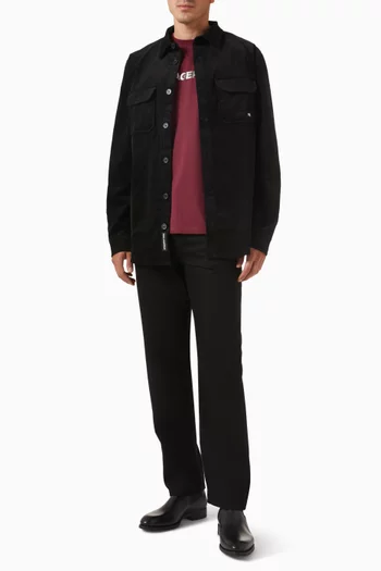 قميص بنمط جاكيت قماش قطني مخملي مضلع