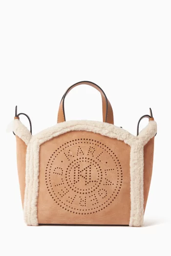 K/Circle Small Tote Bag in Shearling & Suede