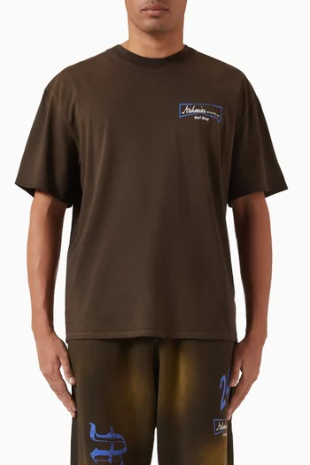 تي شيرت بعبارة Surf Shop وقصة مربعة قطن