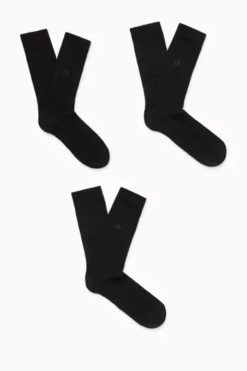 طقم جوارب متوسطة الطول وشعار الماركة مزيج قطن، 3 قطع
