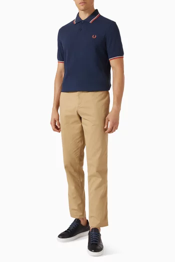 تي شيرت بولو مزين بخطين قطن بيكيه