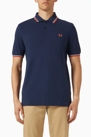 تي شيرت بولو مزين بخطين قطن بيكيه