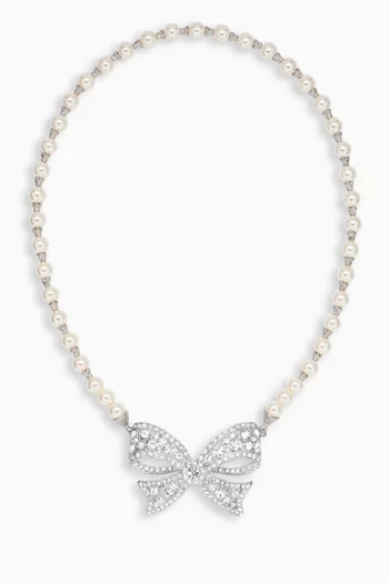 Pearl & Crystal Bow Necklace