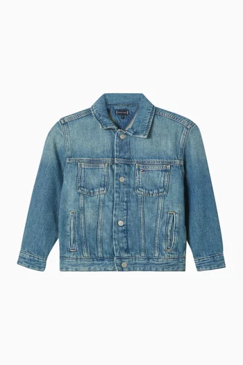 Flag Logo Trucker Jacket in Denim