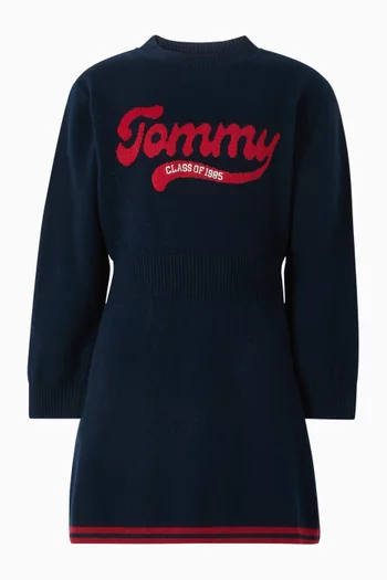 Varsity Intarsia Logo Jumper Dress in Cotton-blend