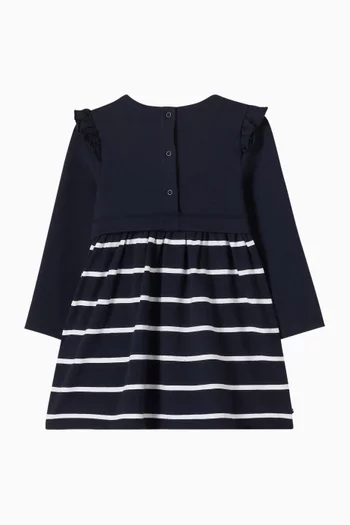 Essential Striped Frill Dress in Cotton-terry