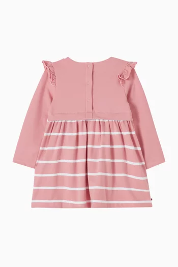 Essential Striped Frill Dress in Cotton-terry