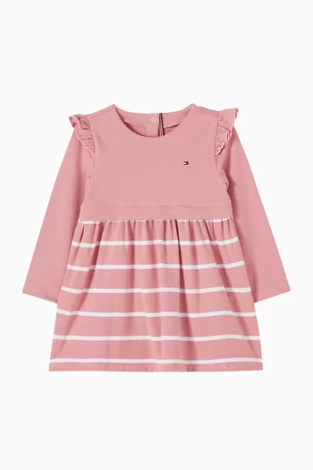 Essential Striped Frill Dress in Cotton-terry