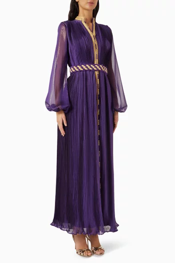 Pleated Embroidered Maxi Dress