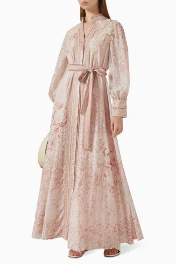 Maelis Floral-appliqué Dress in Cotton Silk