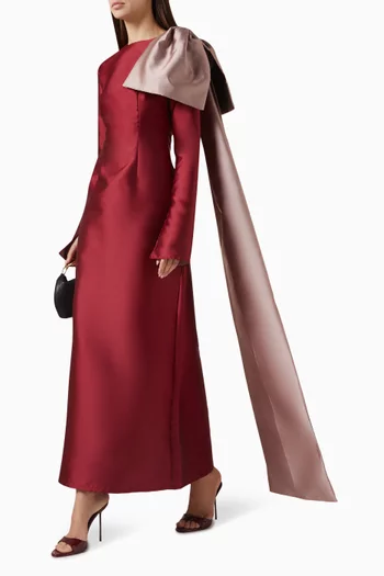 Shoulder Bow Maxi Dress in Taffeta