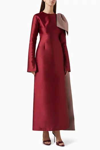 Shoulder Bow Maxi Dress in Taffeta