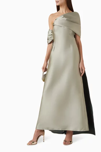 Cape-detail Maxi Dress in Taffeta