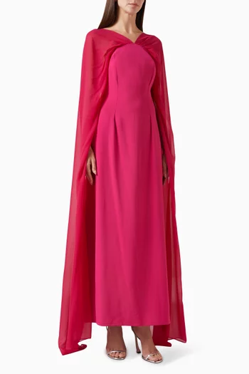 "Fitted dress in crepe with ruched and long sleeves in chiffon.Inner will be fitted.":Dark Pink:XL|218755514