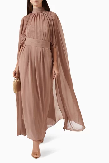 High-neck Cape Maxi Dress in Chiffon