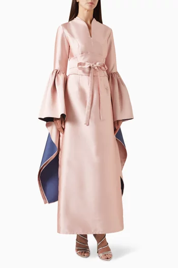 "Fitted two tones taffeta dress with a structured wasit andoversized layered sleeves, and removable belt.":Pink    :L|218755526