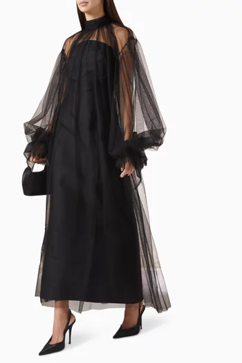 Flowing High-neck Midi Dress in Tulle & Taffeta