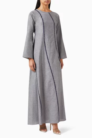 Fringed Maxi Dress in Cotton-denim