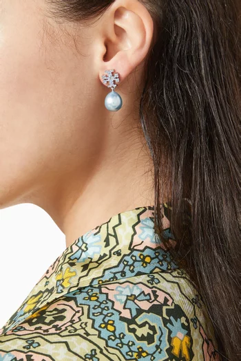 Kira Pavé Pearl Drop Earrings in Silver-plated Brass