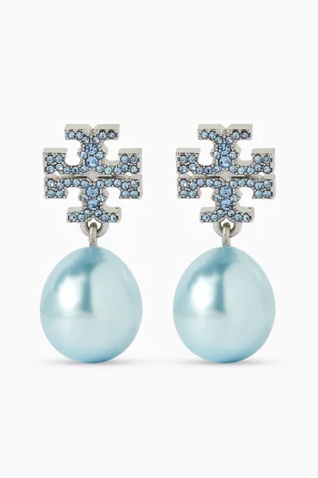 Kira Pavé Pearl Drop Earrings in Silver-plated Brass