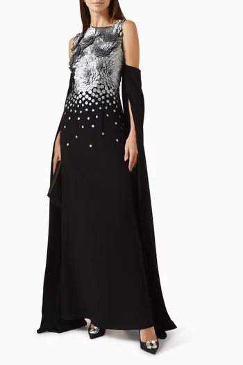Metallic 3D Floral-embellished Gown
