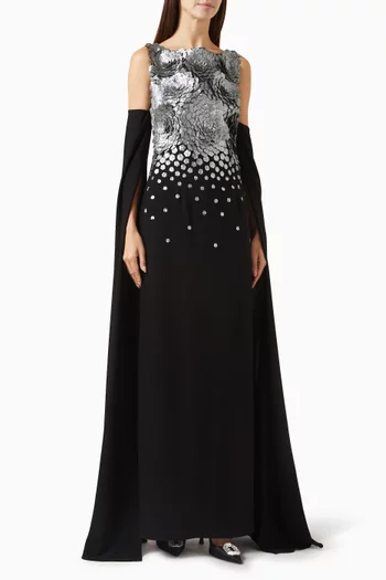 Metallic 3D Floral-embellished Gown