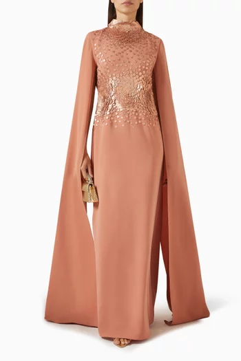 Metallic Floral Cape-style Maxi Dress