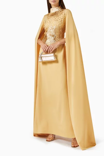 A refined fitted dress featuringmetallic floral applique on the bodice,beautifully complemented by flowingcape sleeves for an elegant andcontemporary silhouette:Yellow    :XL|218756656