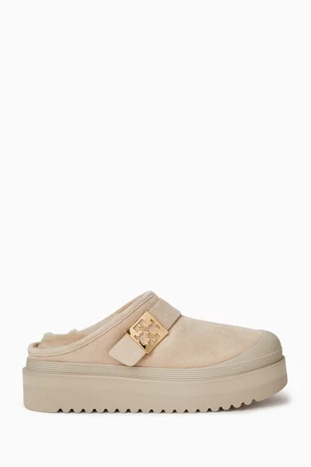 حذاء ميلو مفتوح من الخلف بنعل سميك فرو وشمواه