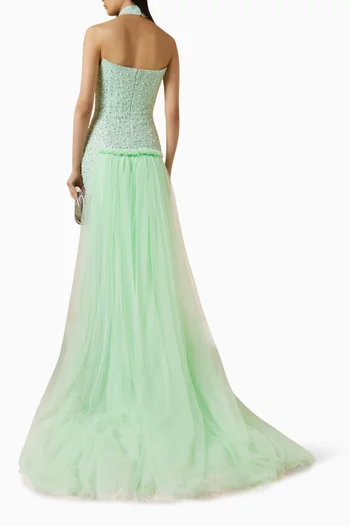 Aliora Pearl-embellished Choker Gown in Tulle