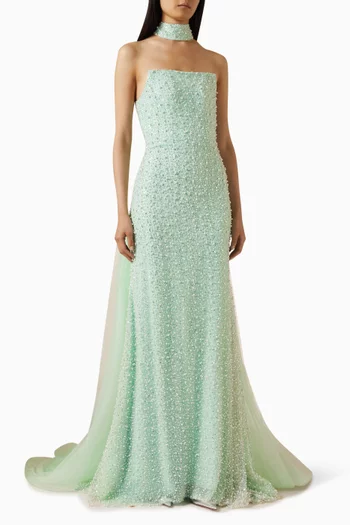 Aliora Pearl-embellished Choker Gown in Tulle