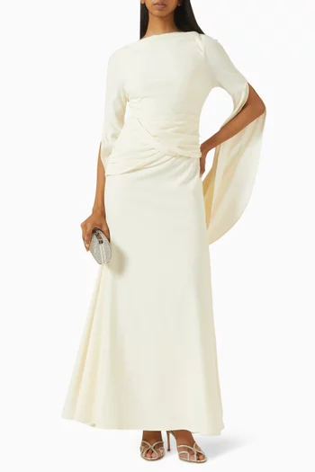 فستان بتصميم مشد مزين بشال درابيه