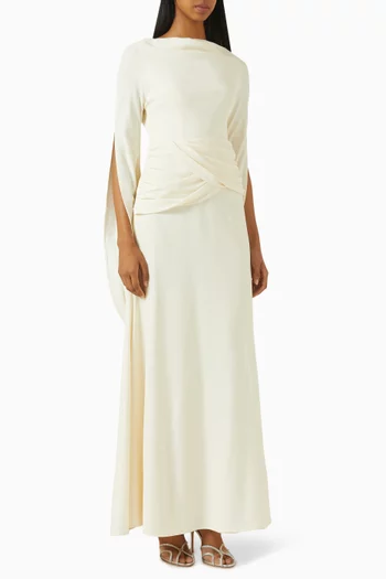 فستان بتصميم مشد مزين بشال درابيه