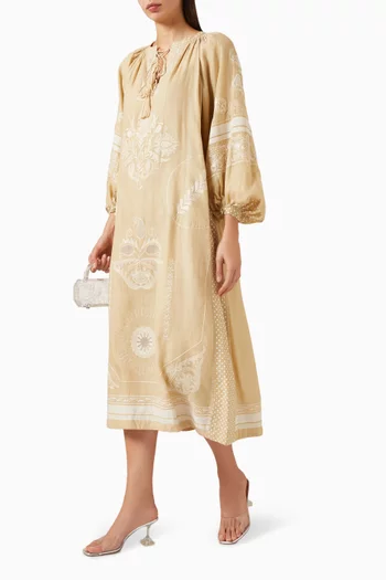 Drawstring Embroidered Midi Kaftan