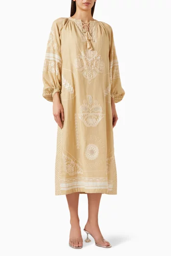 Drawstring Embroidered Midi Kaftan