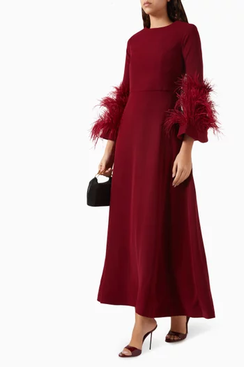 Raya Feather-trim Maxi Dress in Crepe