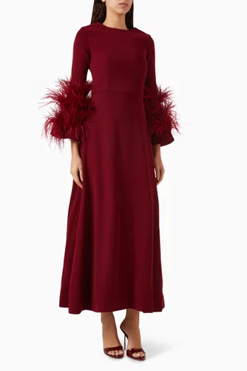 Raya Feather-trim Maxi Dress in Crepe