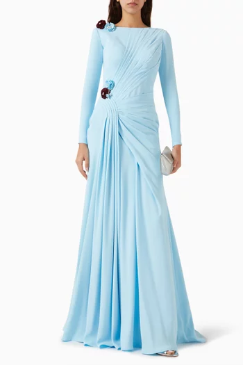 Dala Draped Floral Gown in Crepe
