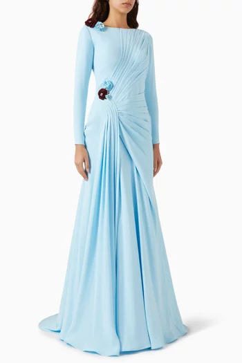 Dala Draped Floral Gown in Crepe