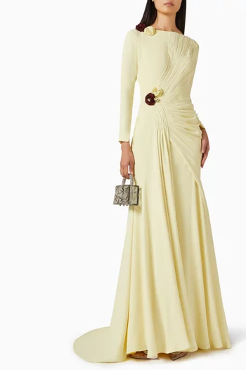 Dala Draped Floral Gown in Crepe