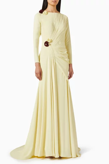 Dala Draped Floral Gown in Crepe
