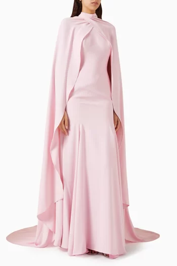 Clara Couture Caped Gown in Crepe