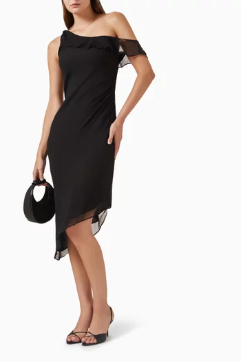 The Carrie One-Shoulder Midi Dress in Silk Georgette