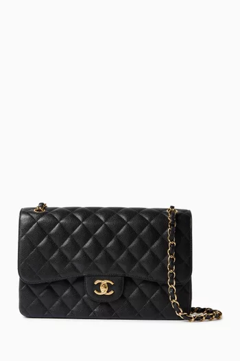 Jumbo Classic Double Flap Bag in Caviar Leather
