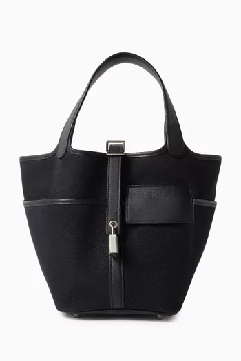 Unused Picotin Lock 18 Pocket Bag in Toile Goeland & Swift Leather
